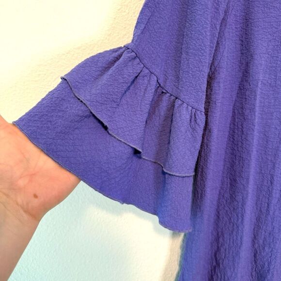 Ali Miles Ruffle Neck Purple Blouse Size Small - Picture 4 of 9